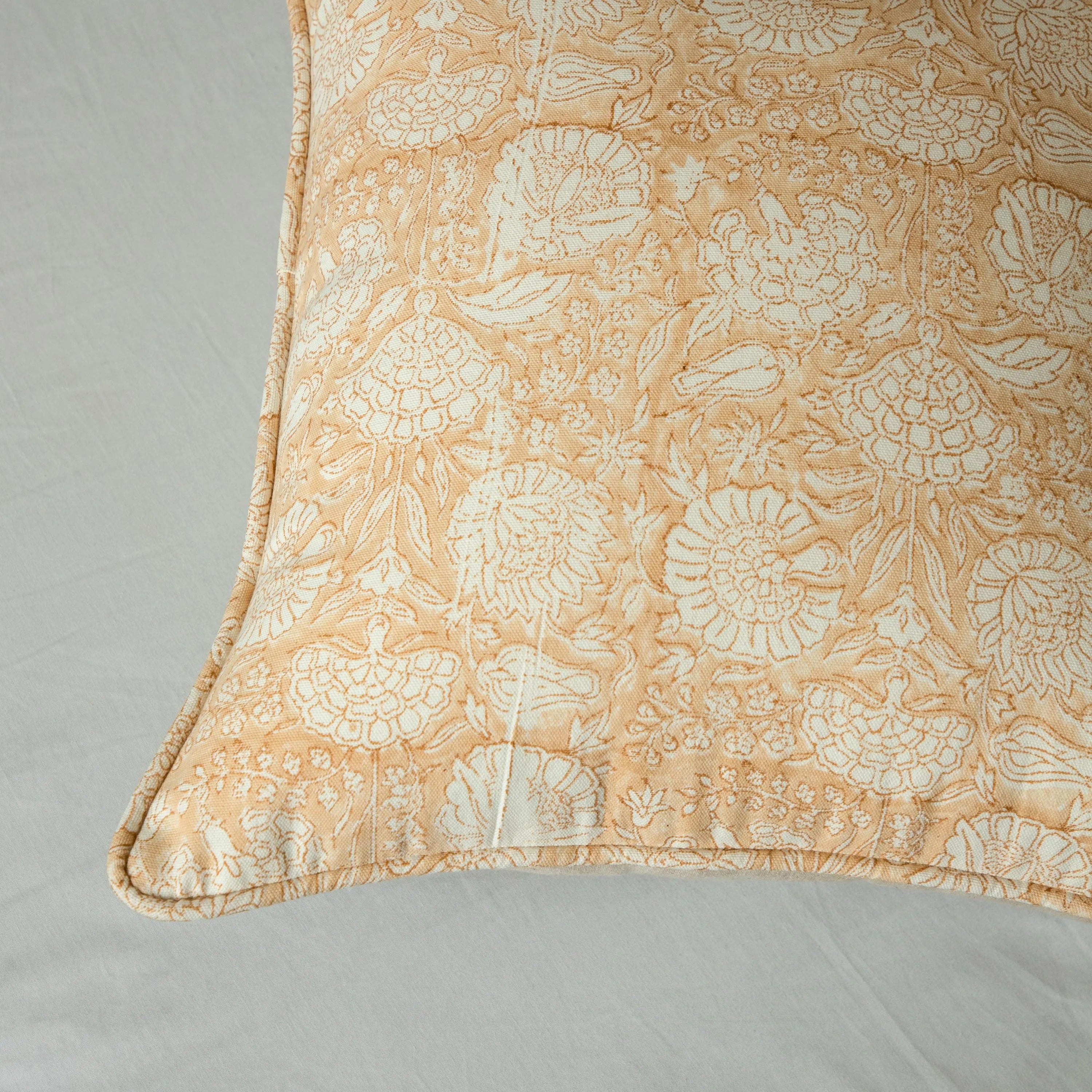 Terra Cotta Floral Pillow Cover, Indian Block Print, Natural Cotton