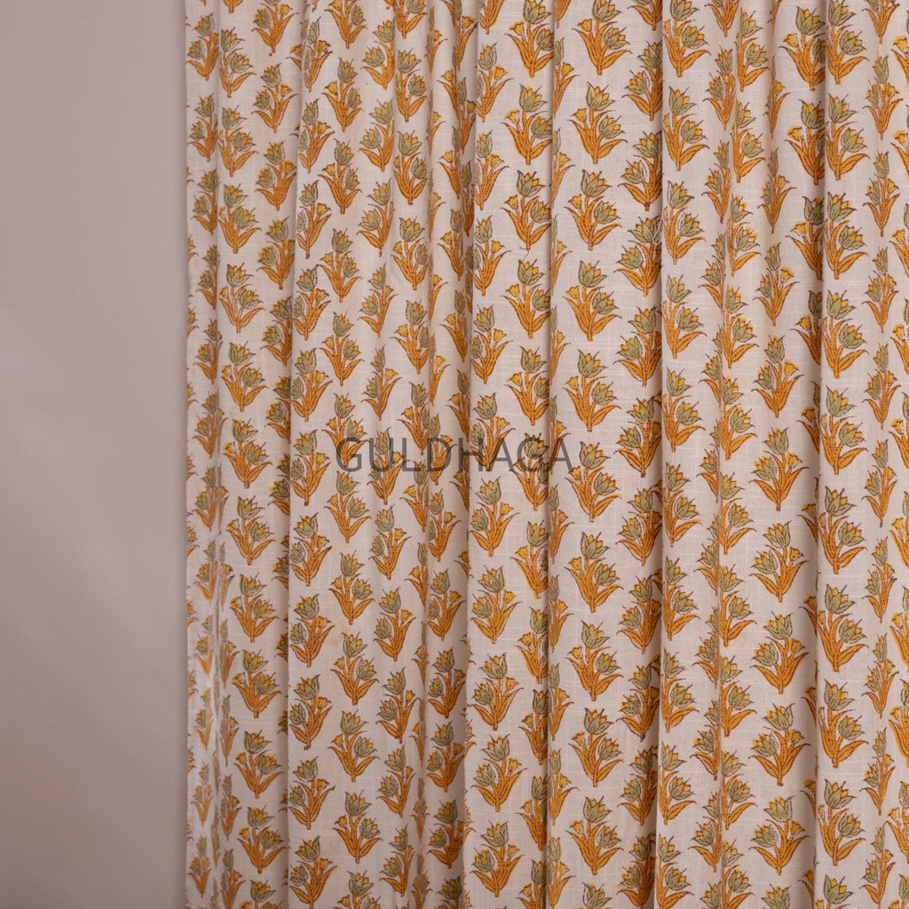 Marigold yellow Boho Cotton Curtain Panels, India Block Print Panel, Curtains for kids room bedroom curtain, window treatment sheer drapes