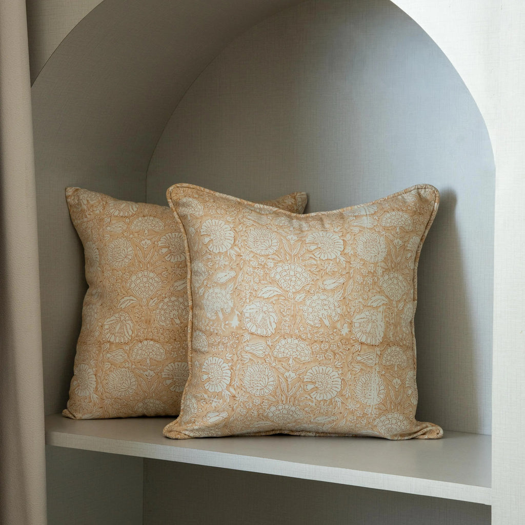 Terra Cotta Floral Pillow Cover, Indian Block Print, Natural Cotton