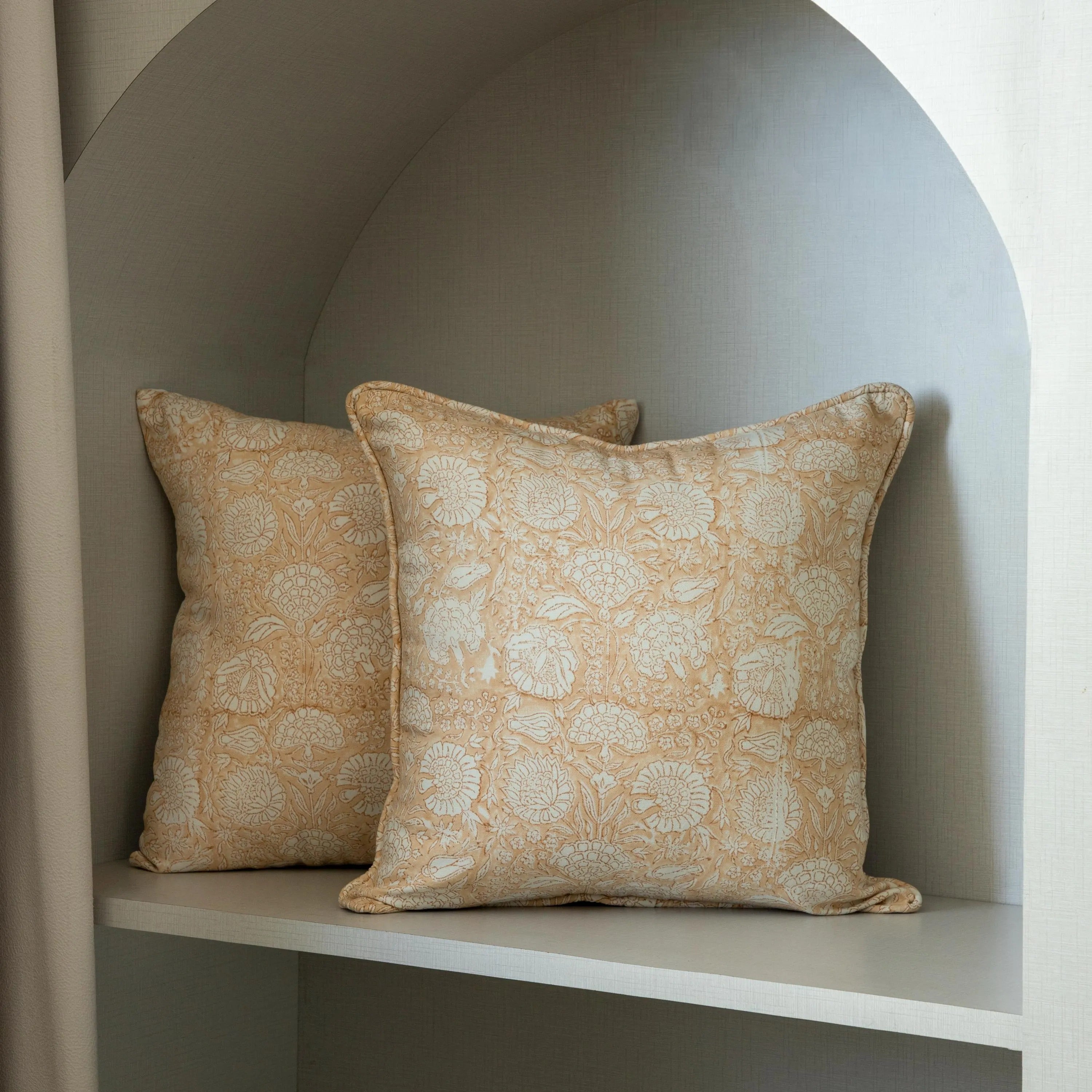 Terra Cotta Floral Pillow Cover, Indian Block Print, Natural Cotton