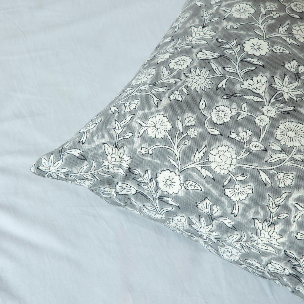 Terra Cotta Floral Pillow Cover, Indian Block Print Cotton Canvas