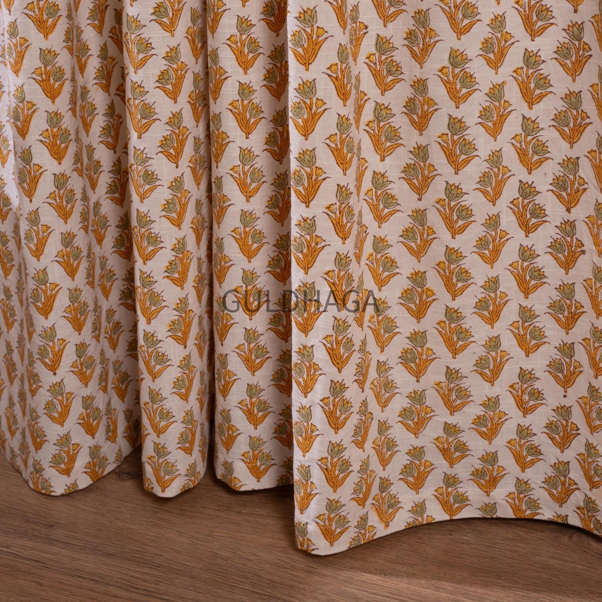 Marigold yellow Boho Cotton Curtain Panels, India Block Print Panel, Curtains for kids room bedroom curtain, window treatment sheer drapes
