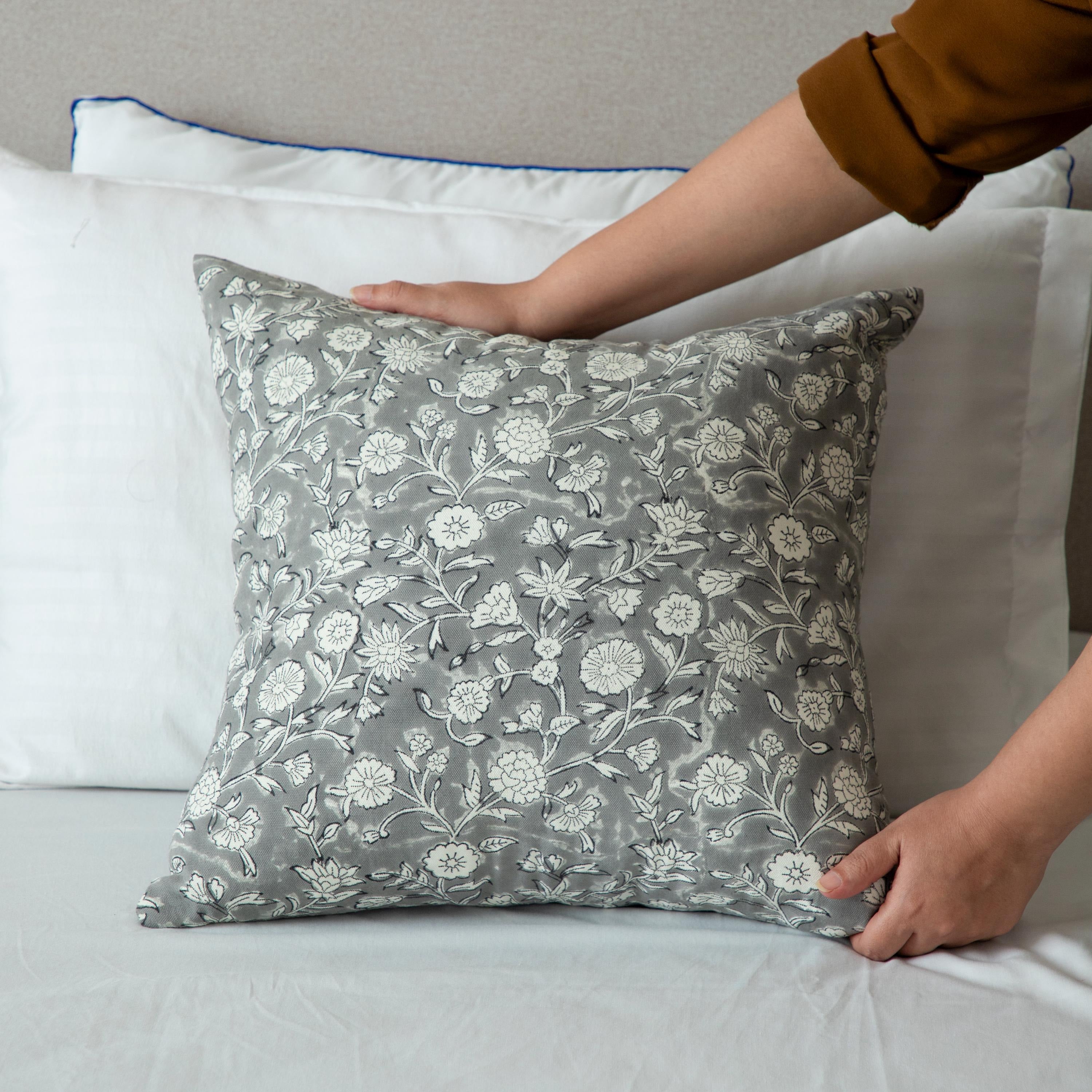 Terra Cotta Floral Pillow Cover, Indian Block Print Cotton Canvas