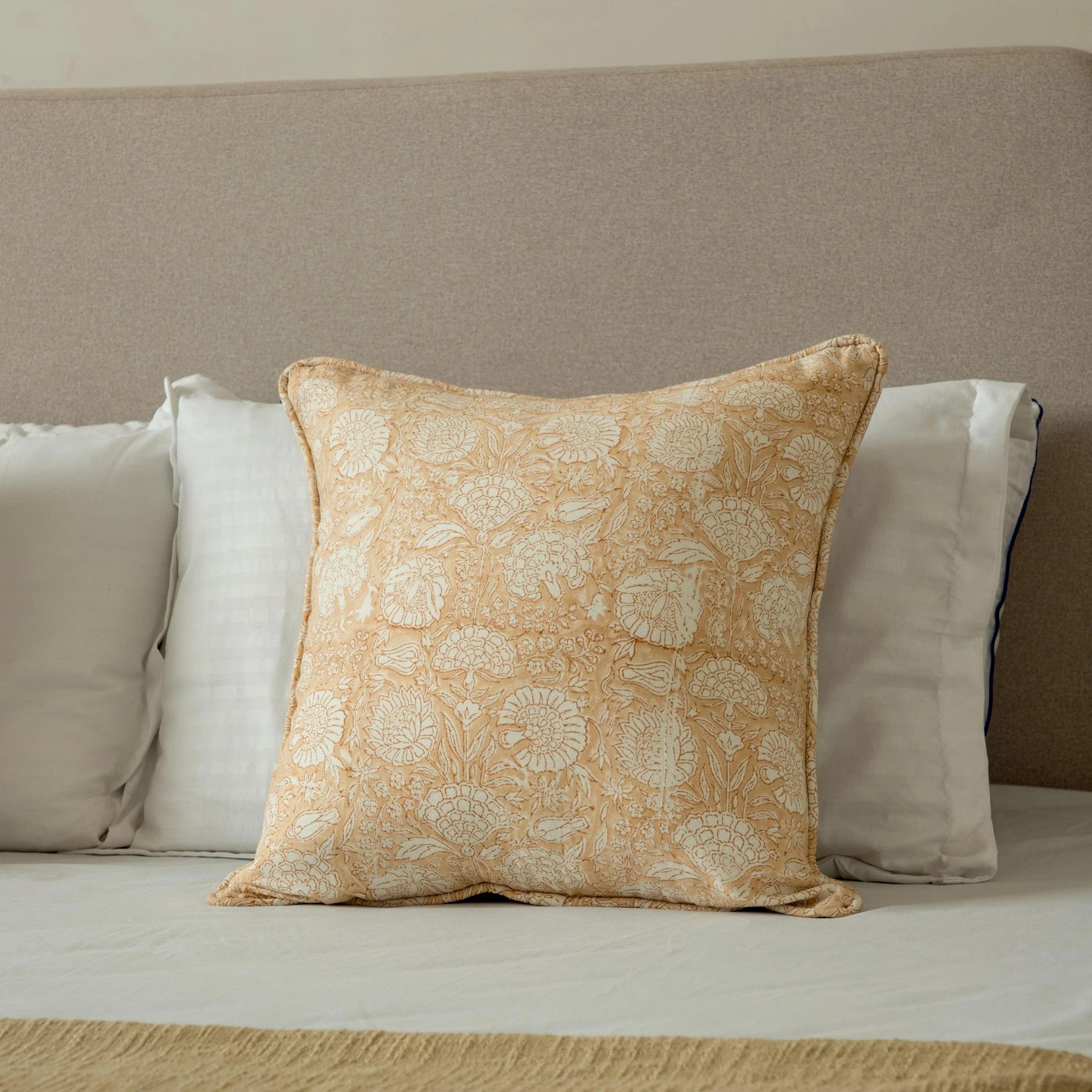 Terra Cotta Floral Pillow Cover, Indian Block Print, Natural Cotton